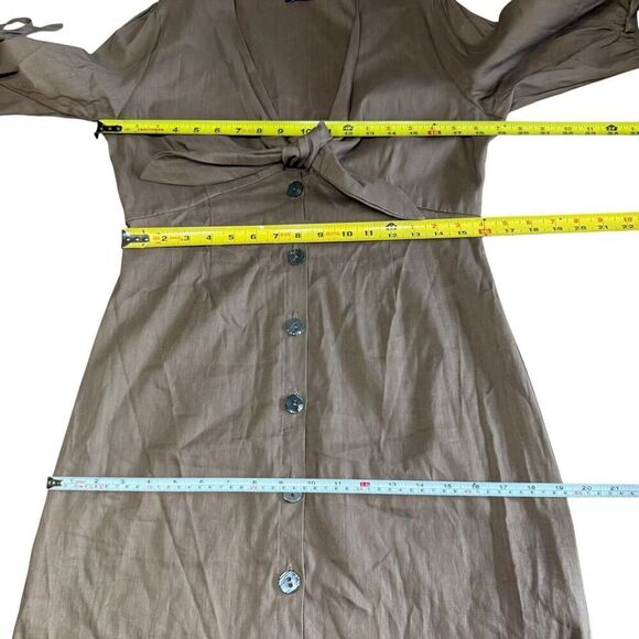 Shore Brand Dress Linen Blend Tie-neck Large Beige USA Fit Flare Coastal Beach - Picture 6 of 8